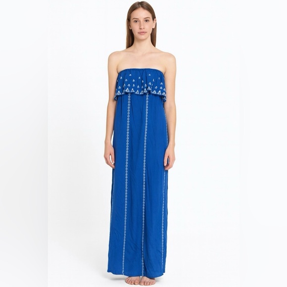 Vineyard Vines | Embroidered Strapless Maxi Blue Y2K Dress - Picture 1 of 8